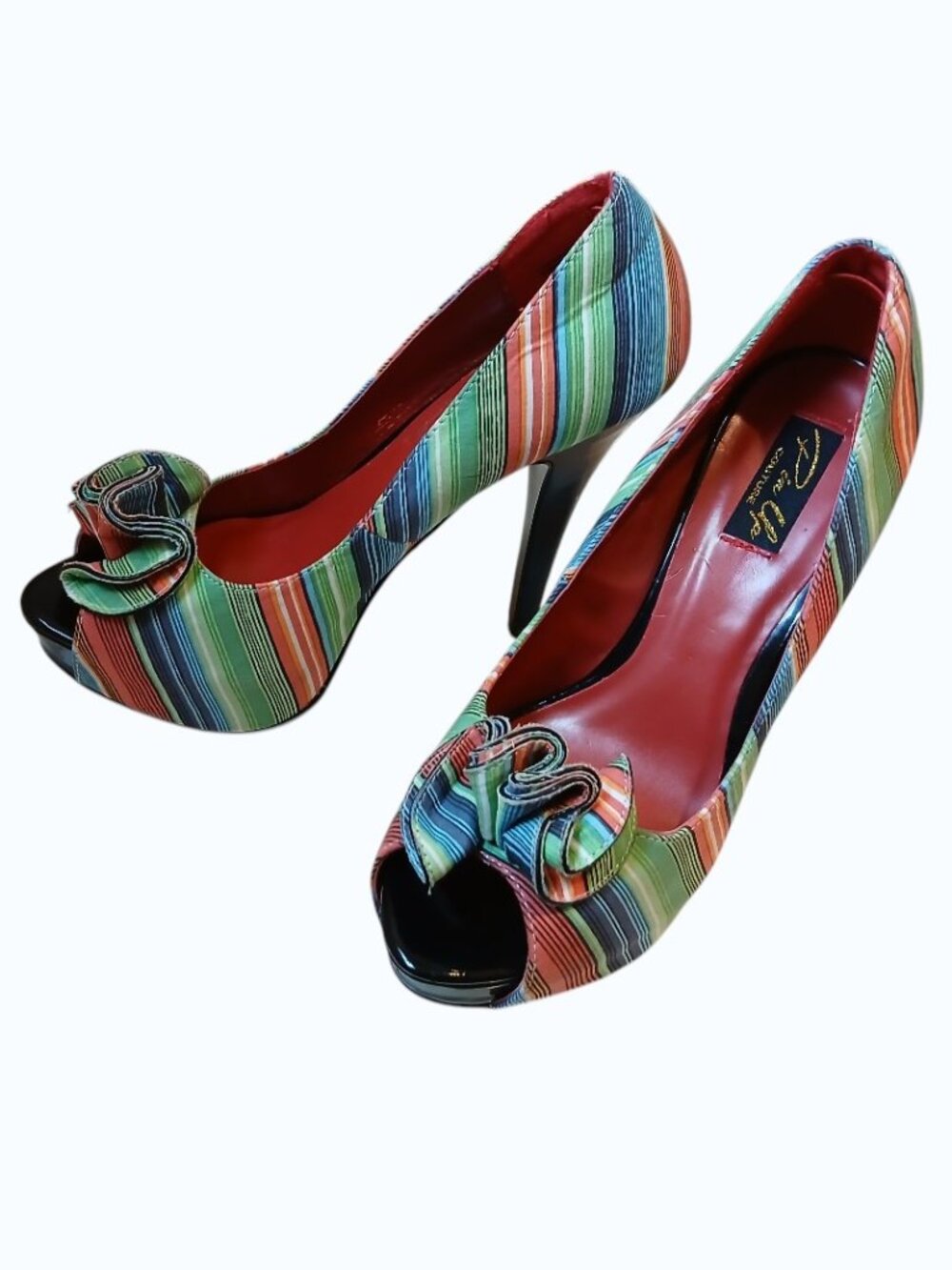 PIN UP COUTURE Stiletto Striped Fabric Pumps - Picture 2 of 16